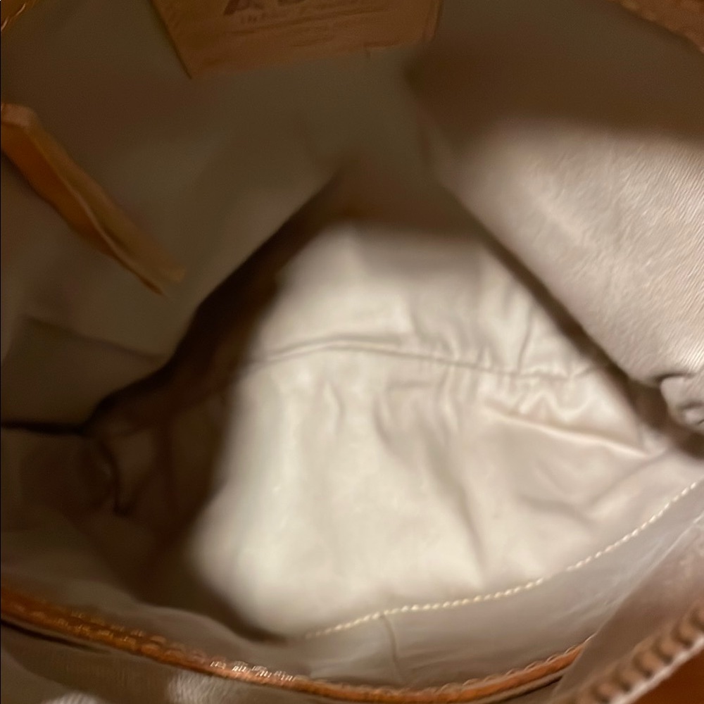NWOT Able Tan Leather and White Canvas Crossbody Tote Bag - Picture 9 of 11
